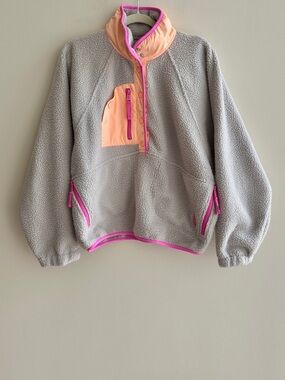 FP Movement Hit The Slopes Colorblock Pullover, Light Grey/Pink/Orange, Medium